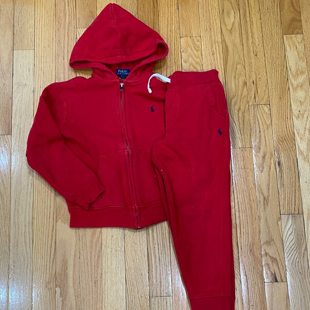 Ralph Lauren Kids Red Sweatpants and Hoodie Set